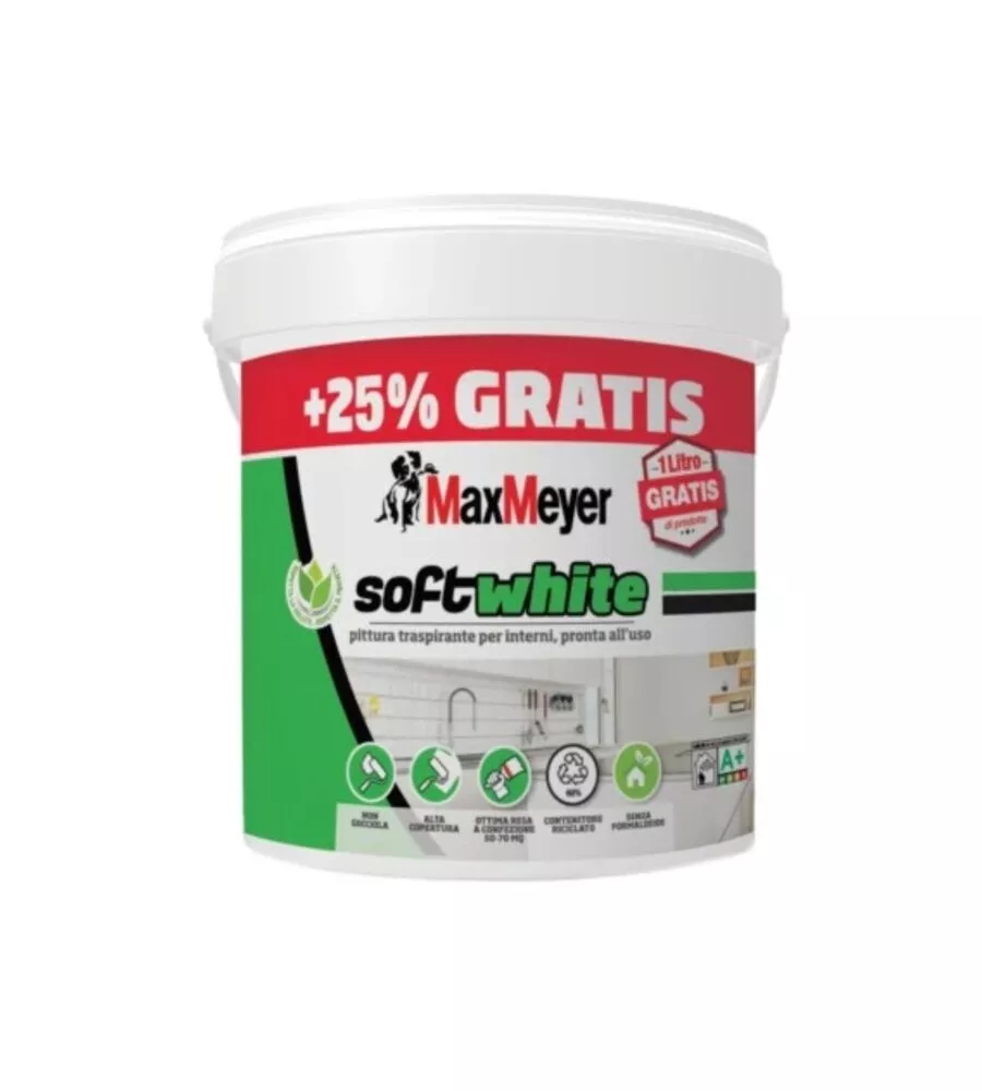 PITTURA MURALE TRASPIRANTE MAX MEYER "SOFT WHITE" BIANCO 5 LT