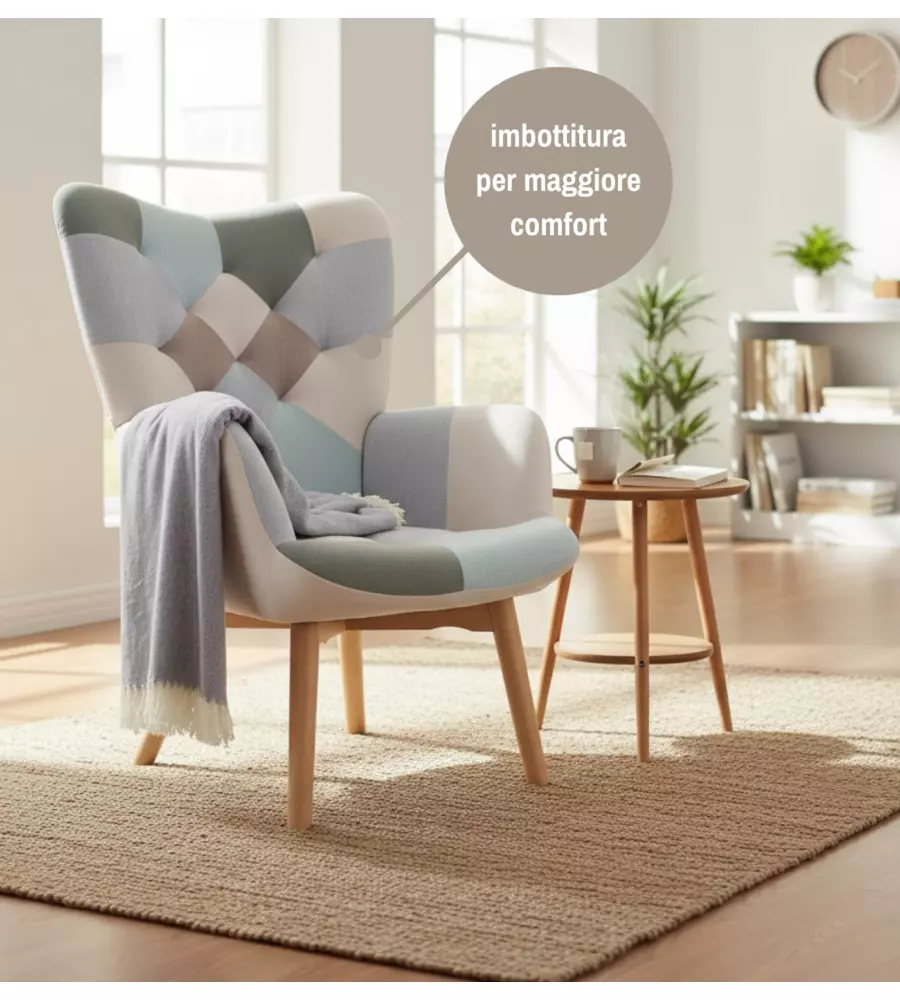 POLTRONA BELLAHOME "PATCH" CON BRACCIOLI MULTICOLORE 68X76X98 CM