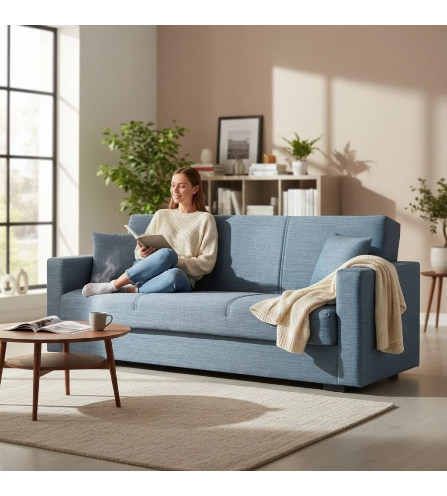 DIVANO LETTO "AFRODITE" 3 POSTI IN TESSUTO GRIGIO-BLU 212X80X87 CM