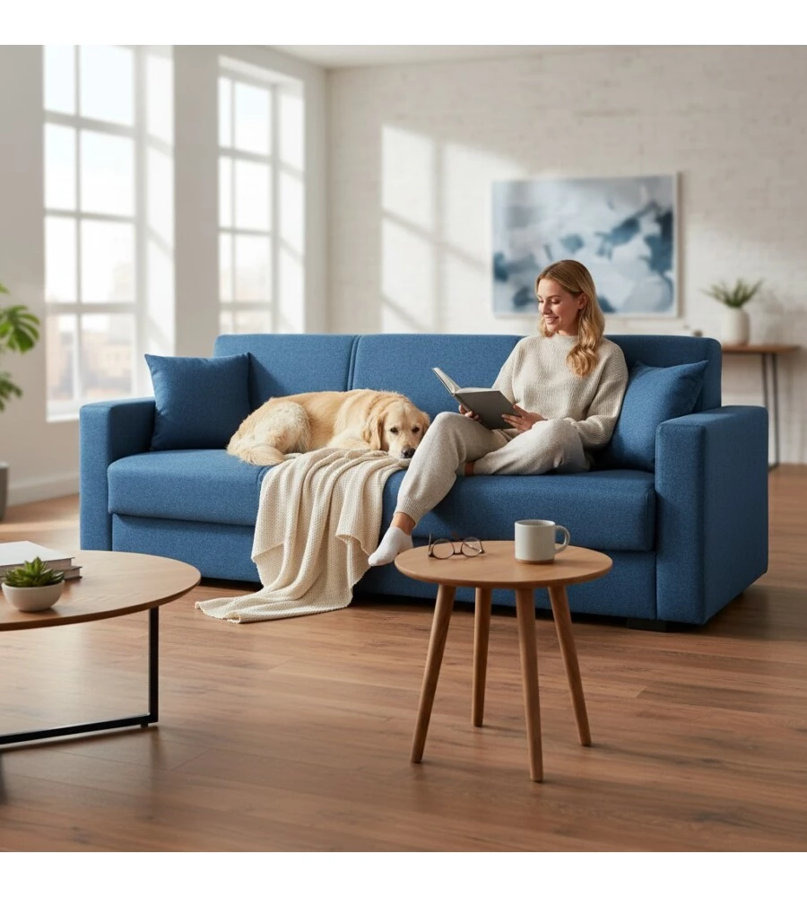 DIVANO LETTO "AFRODITE" 3 POSTI IN TESSUTO BLU 212X80X87 CM