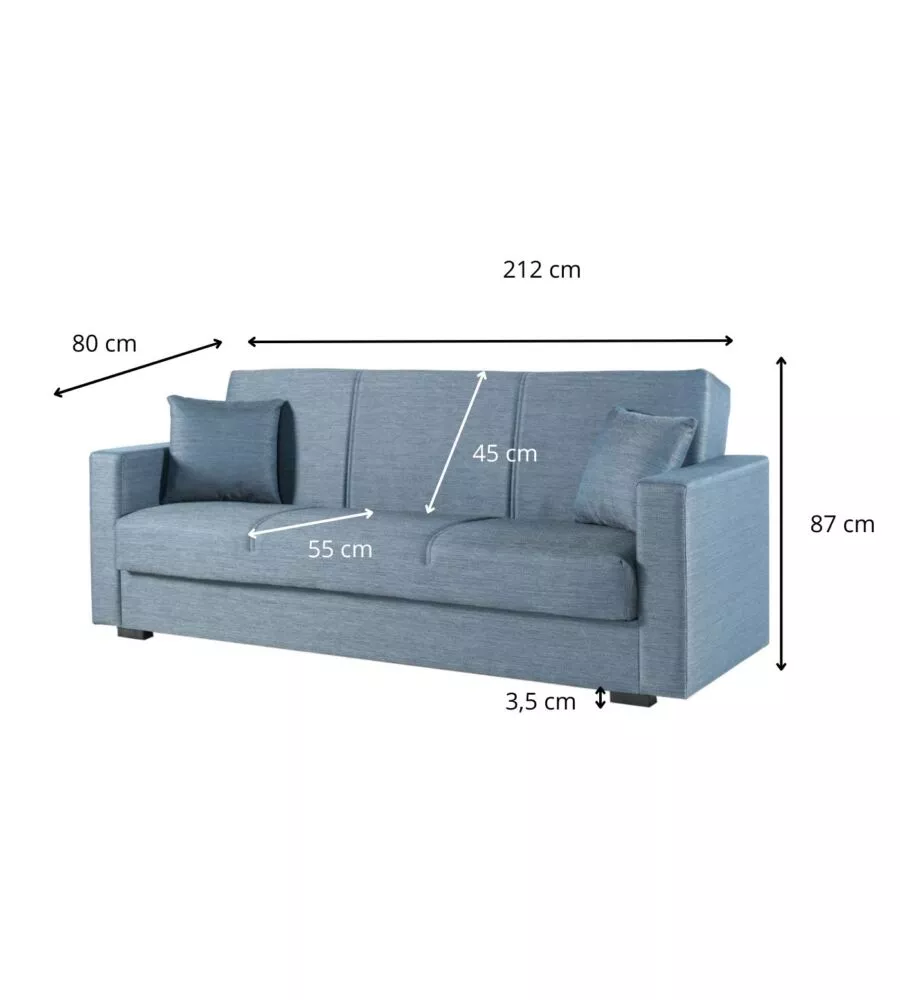 DIVANO LETTO "AFRODITE" 3 POSTI IN TESSUTO GRIGIO-BLU 212X80X87 CM