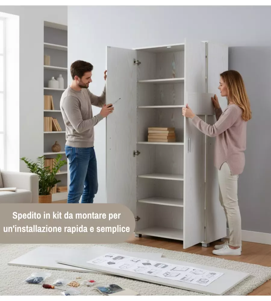 ARMADIO 2 ANTE BATTENTI BELLAHOME EFFETTO VENATO BIANCO 78X35X170 CM
