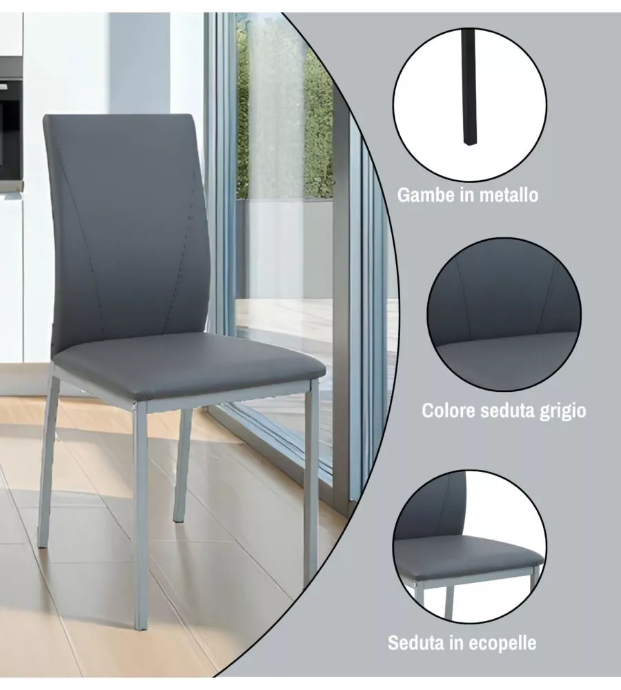 SET PRANZO BELLAHOME "MINORCA" GRIGIO CON TAVOLO ESTENSIBILE IN VETRO 4 SEDUTE