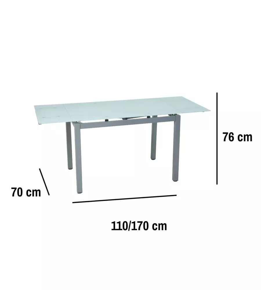 SET PRANZO BELLAHOME "MINORCA" GRIGIO CON TAVOLO ESTENSIBILE IN VETRO 4 SEDUTE