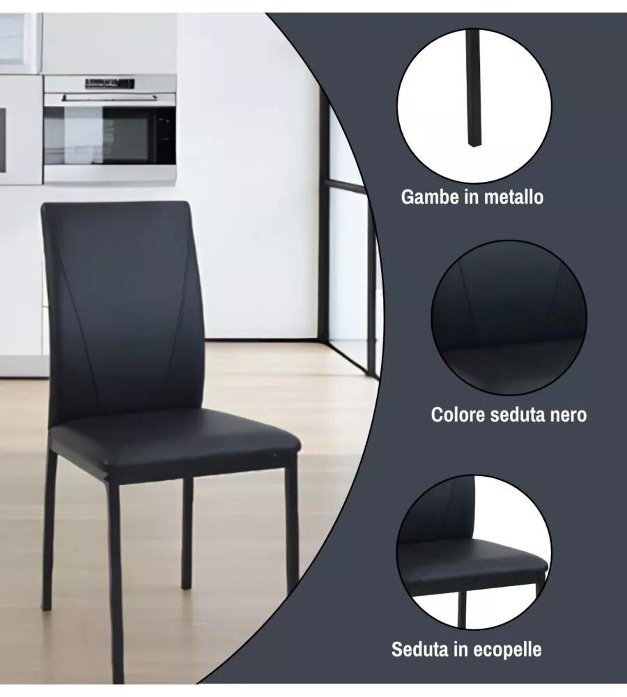 SET PRANZO BELLAHOME "MINORCA" NERO CON TAVOLO ESTENSIBILE IN VETRO 4 SEDUTE