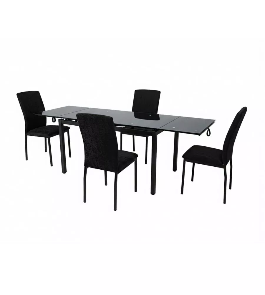 Set pranzo BellaHome "Minorca" nero con tavolo estensibile in vetro 4 sedute