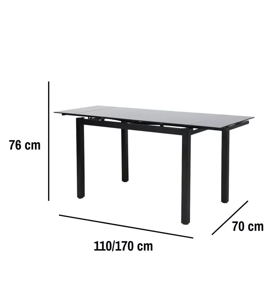 SET PRANZO BELLAHOME "MINORCA" NERO CON TAVOLO ESTENSIBILE IN VETRO 4 SEDUTE