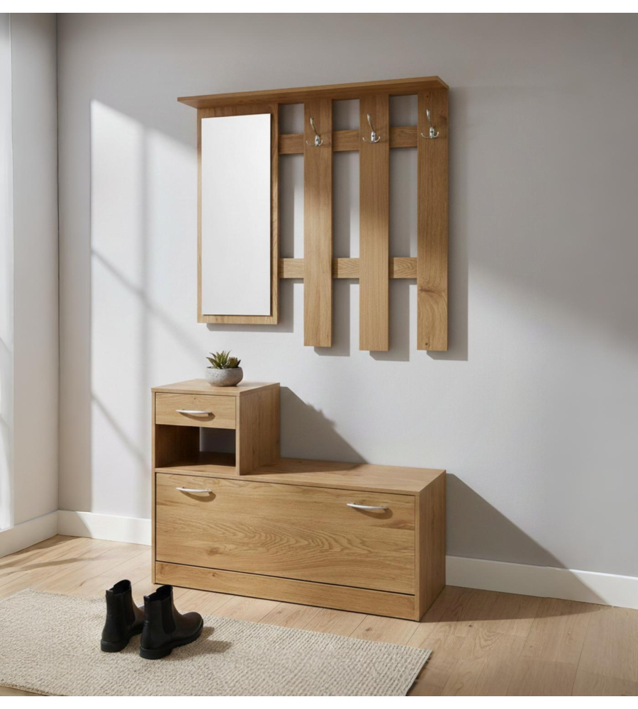 Mobile da ingresso effetto quercia 100x25x180 cm