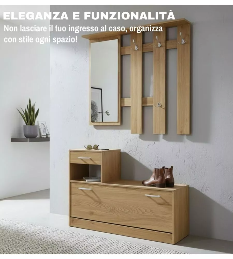 Mobile da ingresso effetto quercia 100x25x180 cm