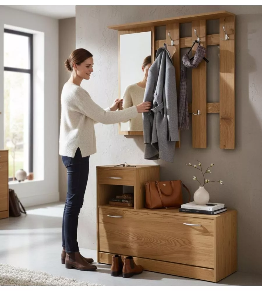 Mobile da ingresso effetto quercia 100x25x180 cm