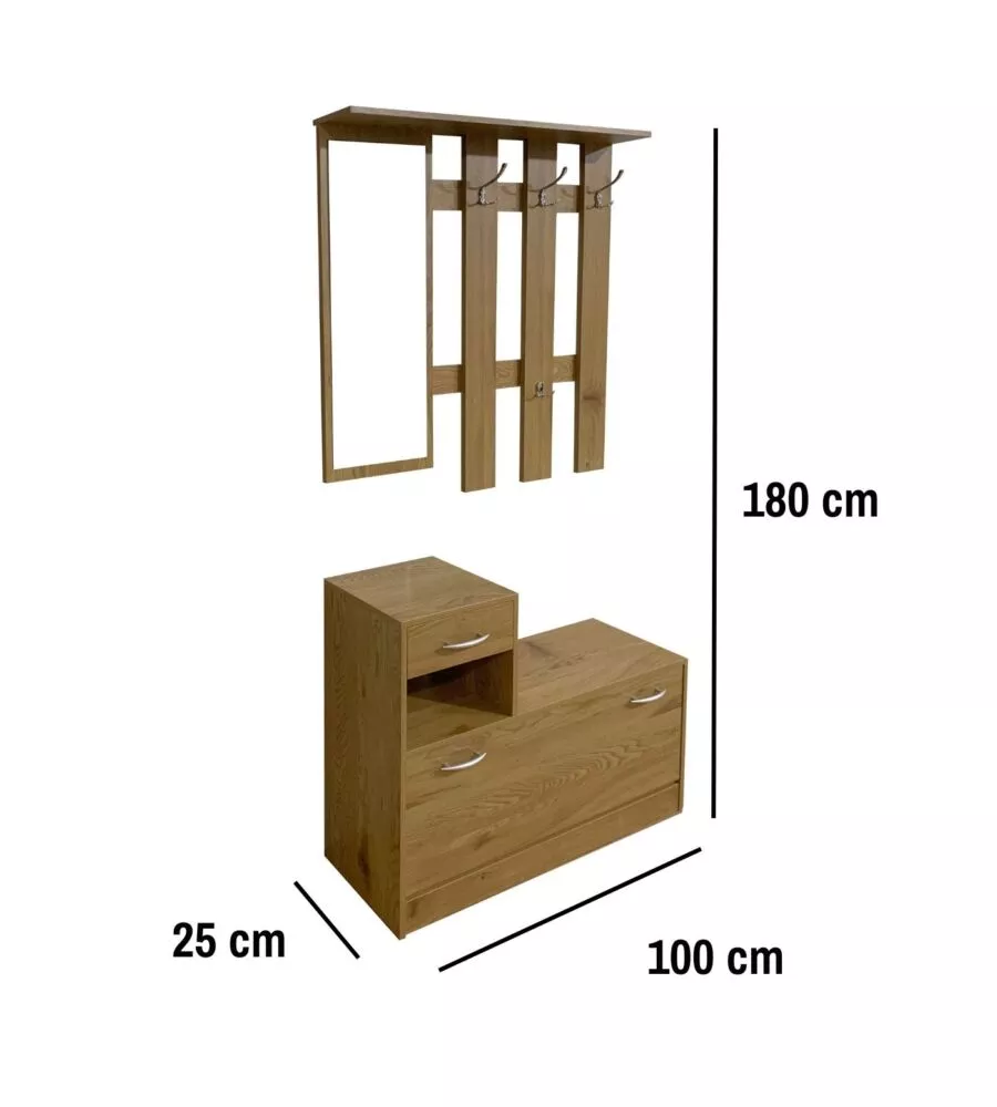 Mobile da ingresso effetto quercia 100x25x180 cm