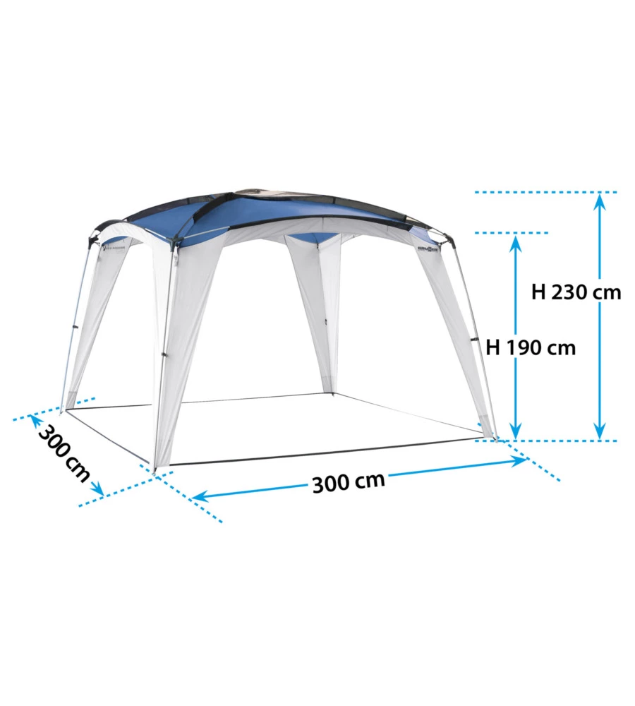 GAZEBO DA CAMPEGGIO BRUNNER "MEDUSA II" IN ACCIAIO E FIBERGLASS BLU 3X3 M