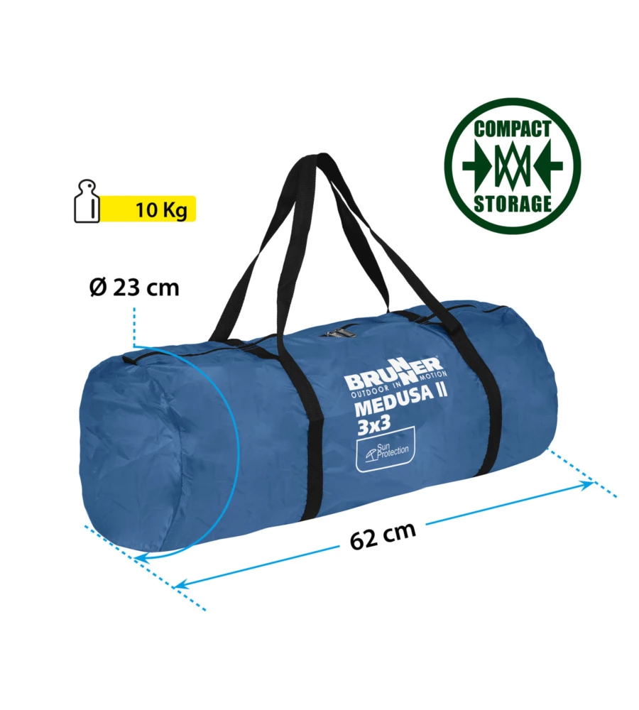 GAZEBO DA CAMPEGGIO BRUNNER "MEDUSA II" IN ACCIAIO E FIBERGLASS BLU 3X3 M