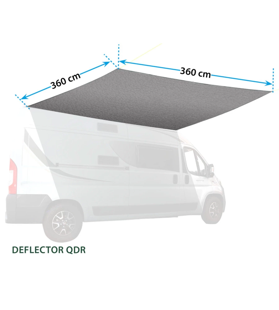 TENDALINO PARASOLE QUADRATA PER VEICOLI BRUNNER "DEFLECTOR QDR" IN POLIETILENE, 360X360 CM.