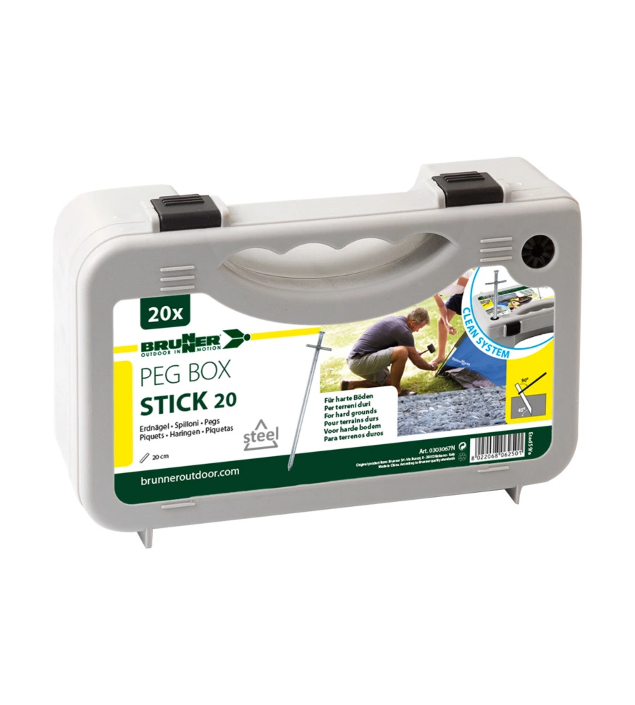 SET PICCHETTI ROTONDI PER TENDA DA CAMPEGGIO BRUNNER "PEG BOX STICK 20" IN ACCIAIO ZINCATO 20 CM X Ø 6 MM