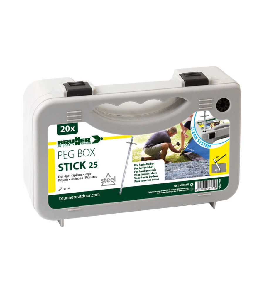 SET PICCHETTI ROTONDI PER TENDA DA CAMPEGGIO BRUNNER "PEG BOX STICK 25" IN ACCIAIO ZINCATO 25 CM X Ø 6 MM