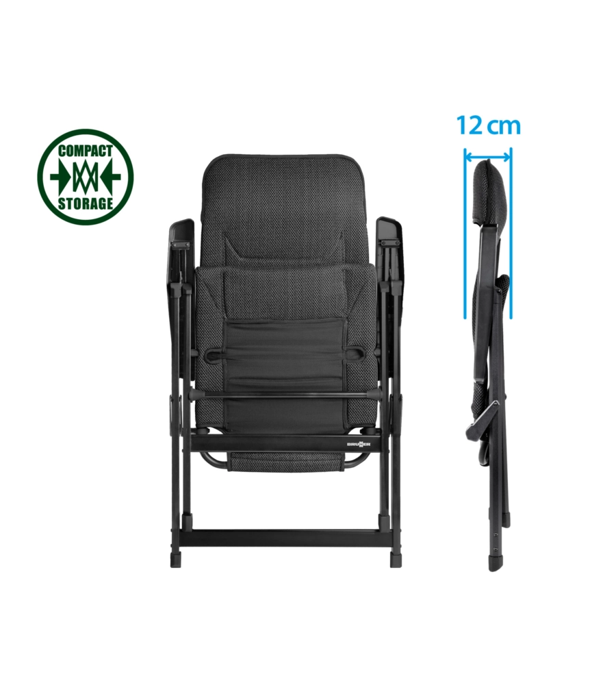 SEDIA DA CAMPEGGIO RECLINABILE BRUNNER "REBEL PRO MEDIUM" IN ALLUMINIO E 3DURAFEEL ANTRACITE 48x46x123 cm