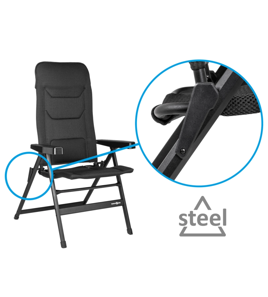 SEDIA DA CAMPEGGIO RECLINABILE BRUNNER "REBEL PRO SMALL" IN ALLUMINIO E 3DURAFEEL ANTRACITE 46x44x117,5 cm