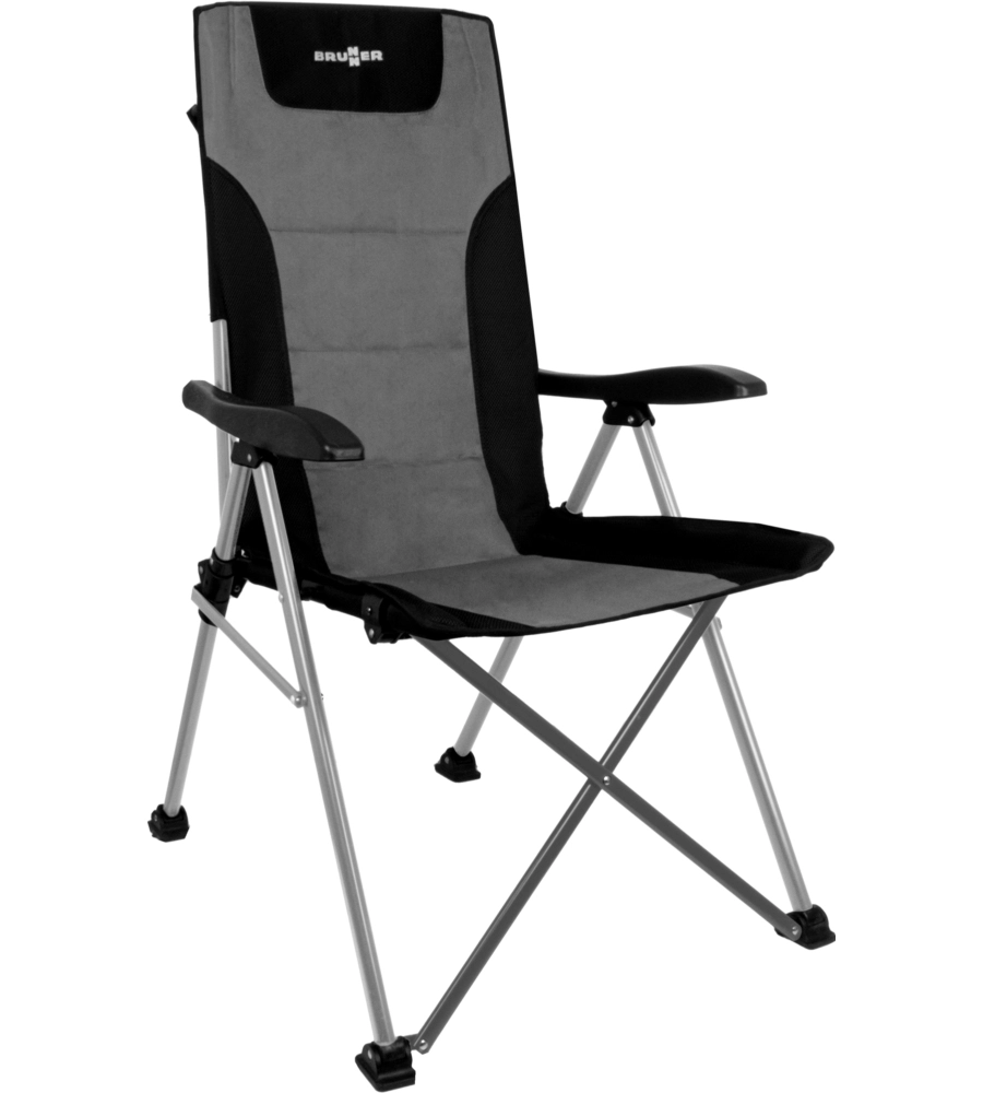 SEDIA DA CAMPEGGIO BRUNNER "RAPTOR HIGHBACK" IN ACCIAIO E POLIESTERE NERO E GRIGIO 51X44X48/110 CM