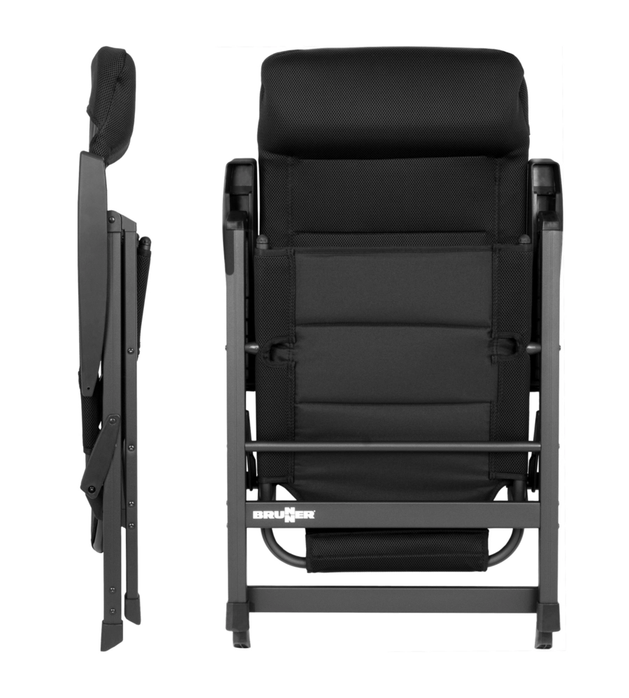 SEDIA DA CAMPEGGIO RECLINABILE BRUNNER "SKYE 3D" IN ALLUMINIO E 3DURAFEEL NERO 47X41X122 CM