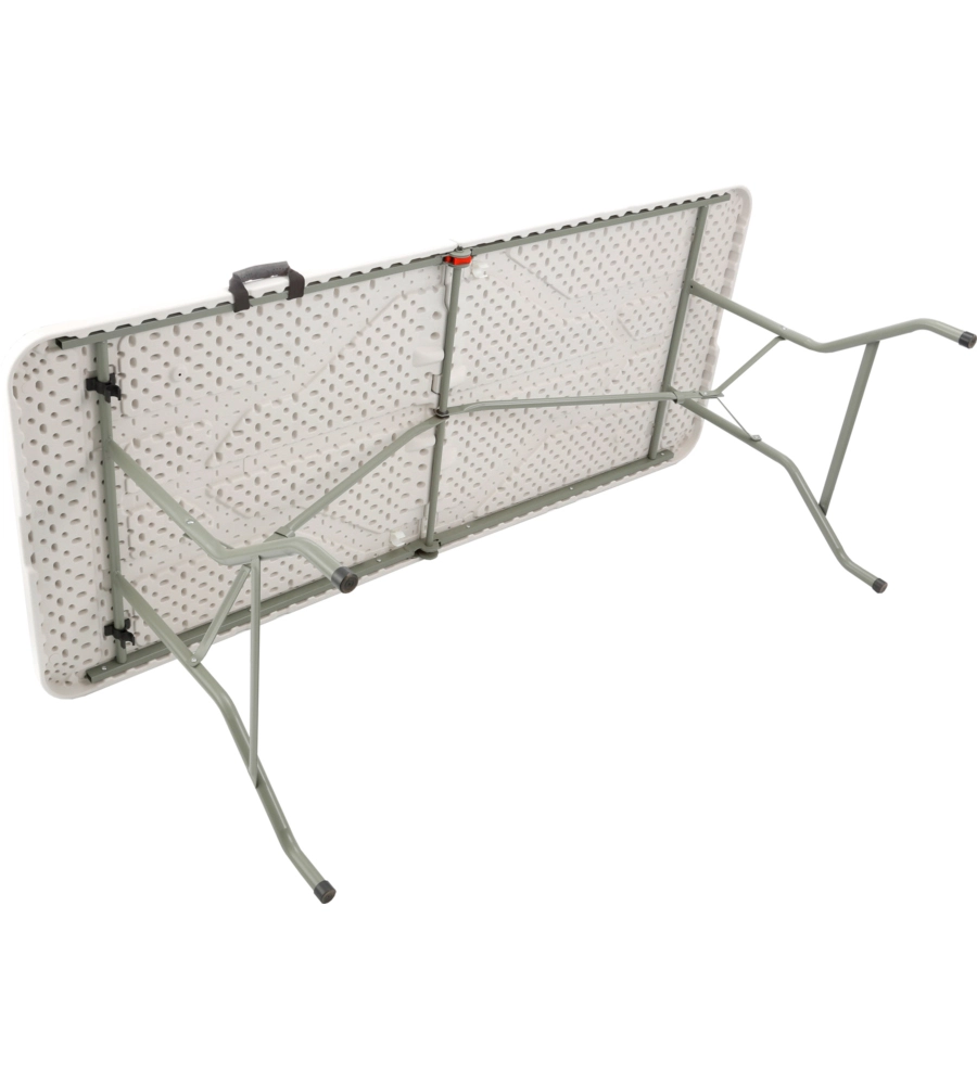 TAVOLO PIEGHEVOLE A VALIGIA DA CAMPEGGIO BRUNNER "CLUB 150" IN ACCIAIO E PLASTICA BIANCO 152X71X74 CM