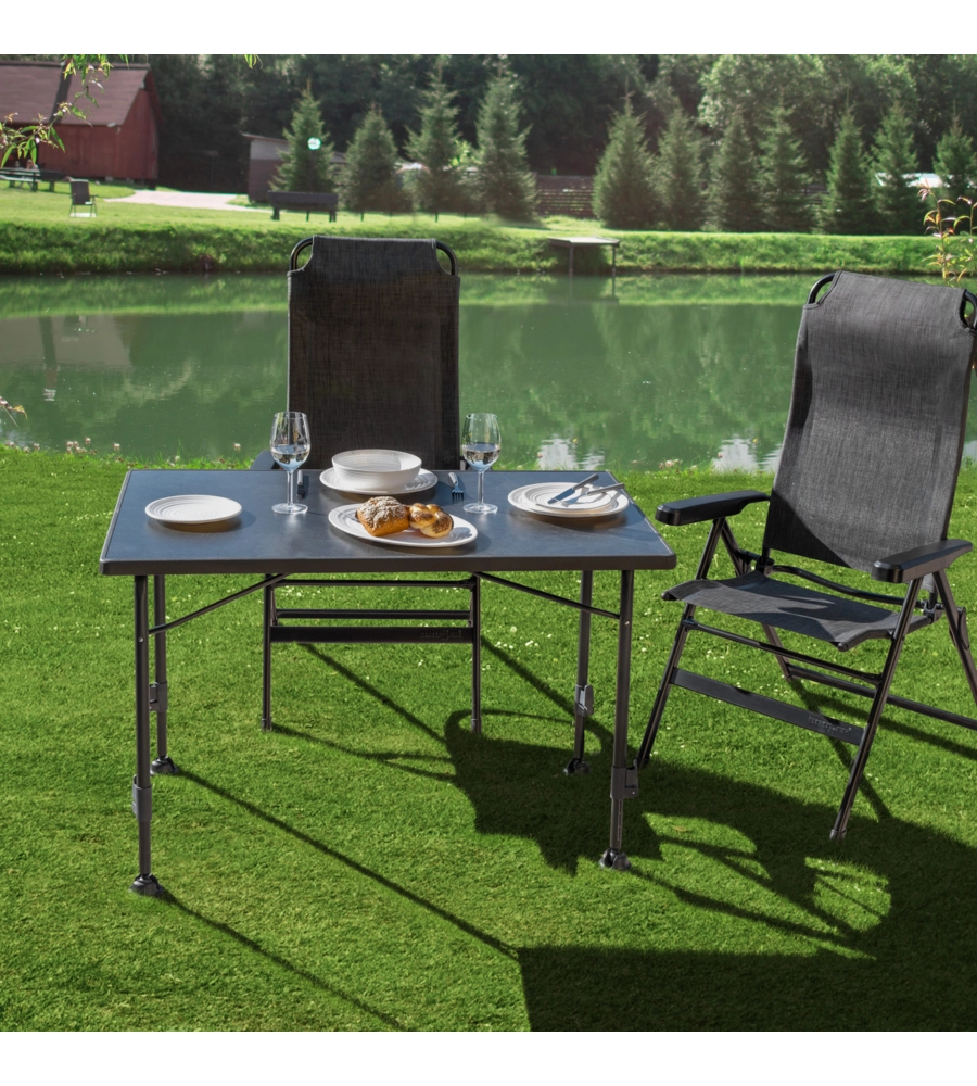 TAVOLO PIEGHEVOLE DA CAMPEGGIO BRUNNER "LINEAR 115" IN ACCIAIO NERO 115X70X63/83 CM
