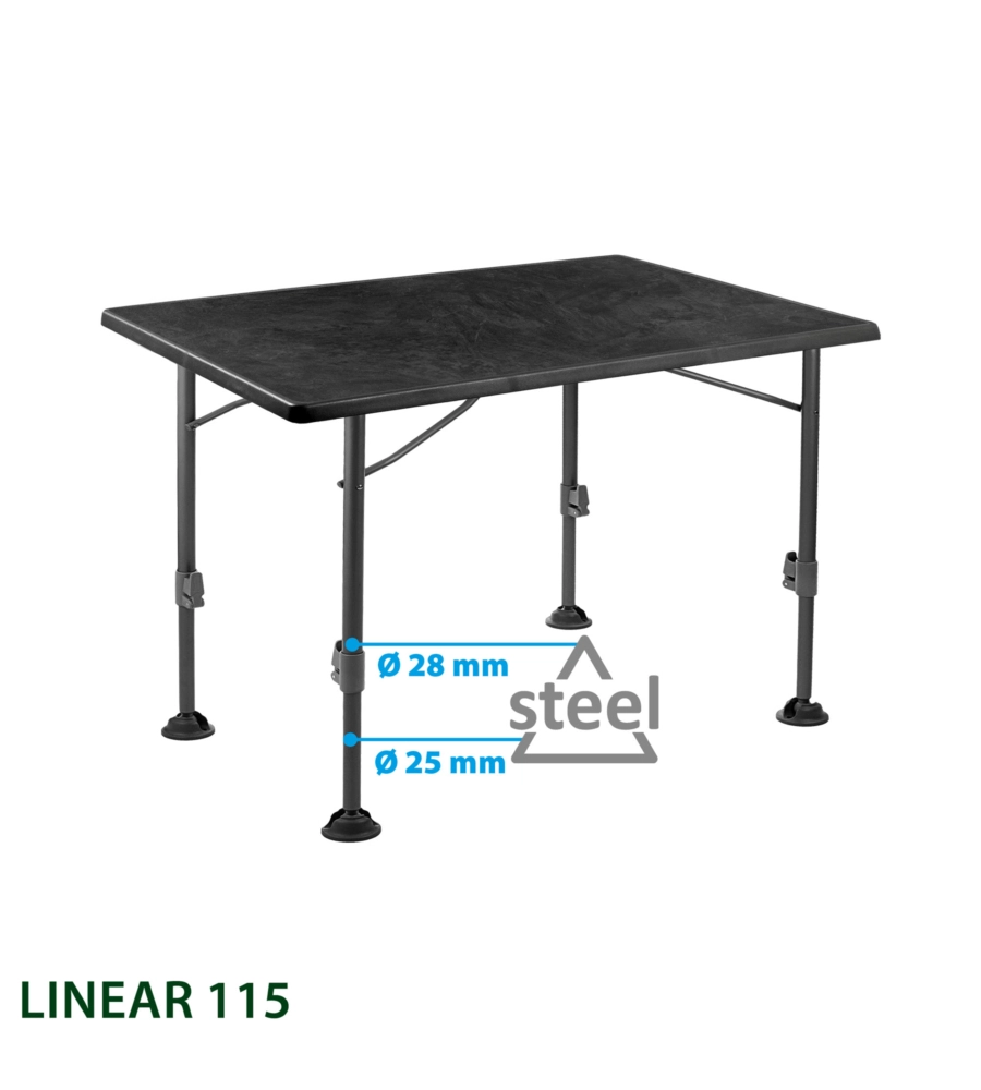 TAVOLO PIEGHEVOLE DA CAMPEGGIO BRUNNER "LINEAR 115" IN ACCIAIO NERO 115X70X63/83 CM