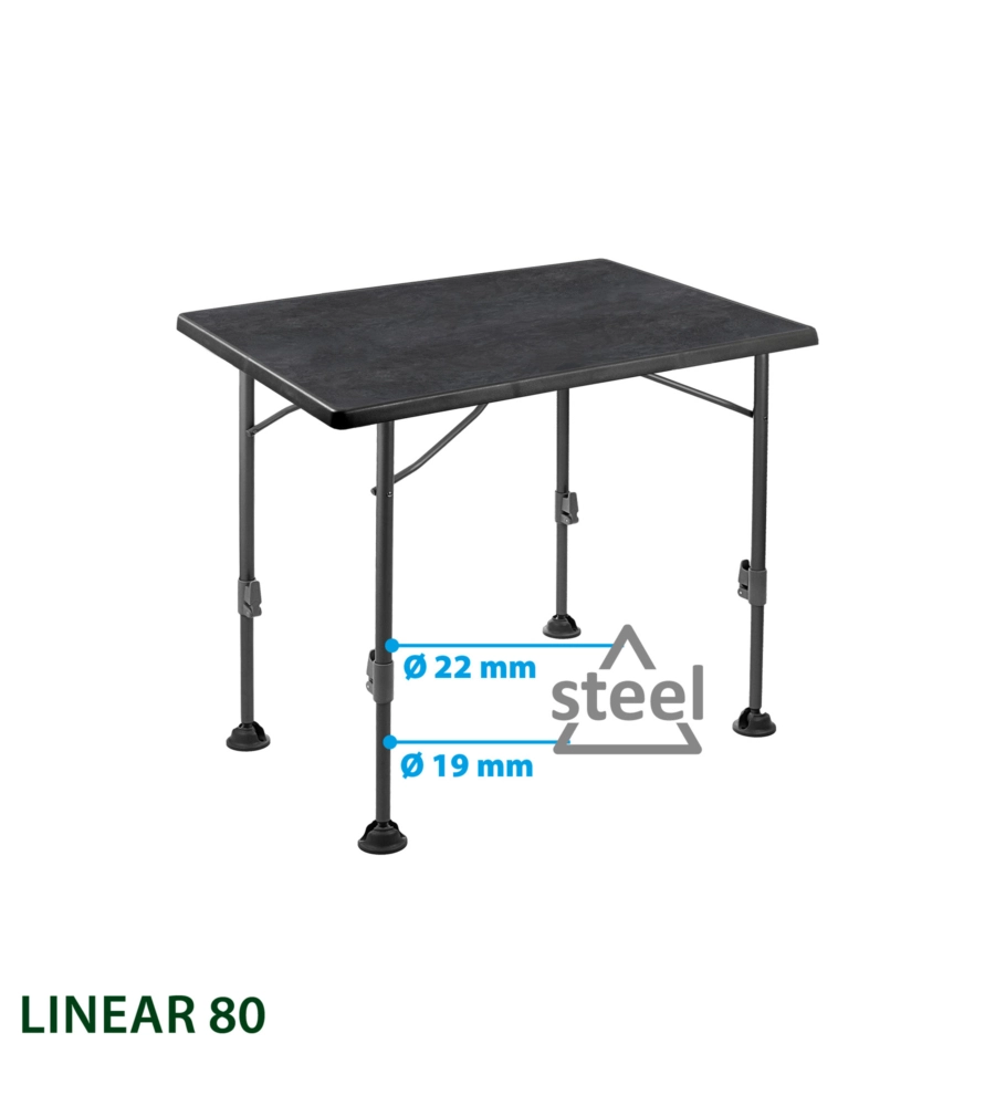 TAVOLO PIEGHEVOLE DA CAMPEGGIO BRUNNER "LINEAR 80" IN ACCIAIO NERO 80X60X63/83 CM