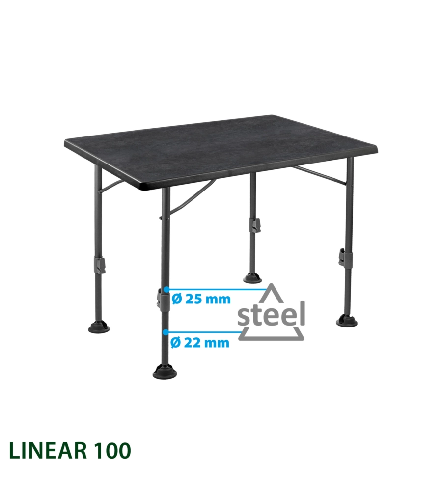 TAVOLO PIEGHEVOLE DA CAMPEGGIO BRUNNER "LINEAR 100" IN ACCIAIO NERO 100X68X63/83 CM