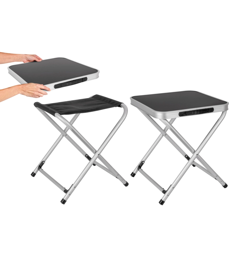 SGABELLO CON RIPIANO BRUNNER "HOGGY SET" IN ALLUMINIO E POLIESTERE NERO 40X40X43 CM