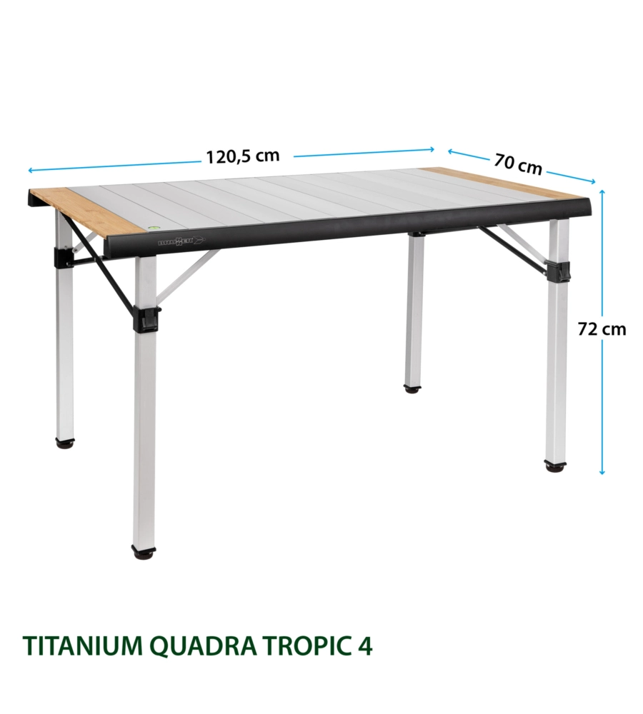 TAVOLO PIEGHEVOLE DA CAMPEGGIO BRUNNER "QUADRA TROPIC 4" IN ALLUMINIO 120,5X70X72 CM