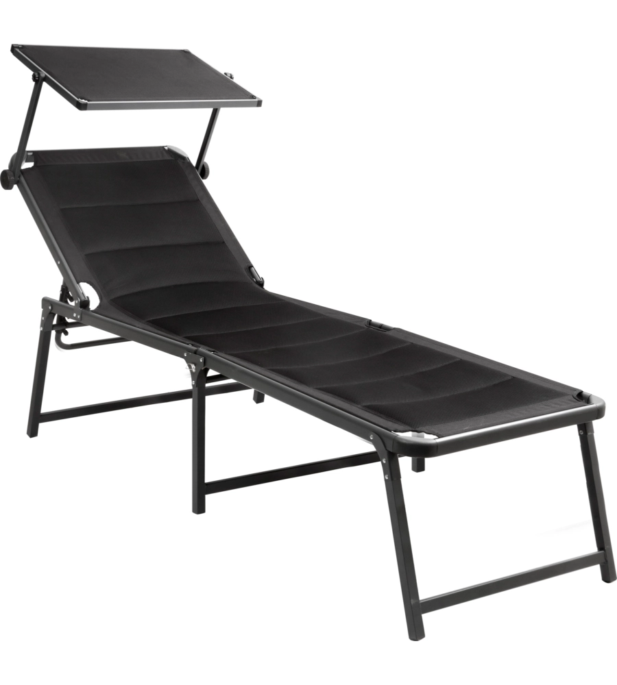 LETTINO PRENSISOLE RECLINABILE CON TETTUCCIO BRUNNER "ARAVELHIGH DUNA 3D" IN ALLUMINIO E POLIESTERE NERO 198X64X48/103 CM