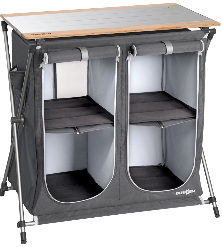 CUCINA DA CAMPEGGIO PIEGHEVOLE BRUNNER "RAZOR ULTRALIGHT CT" IN ALLUMINIO E POLIESTERE NERO 2 SCOMPARTI 80X46X82 CM