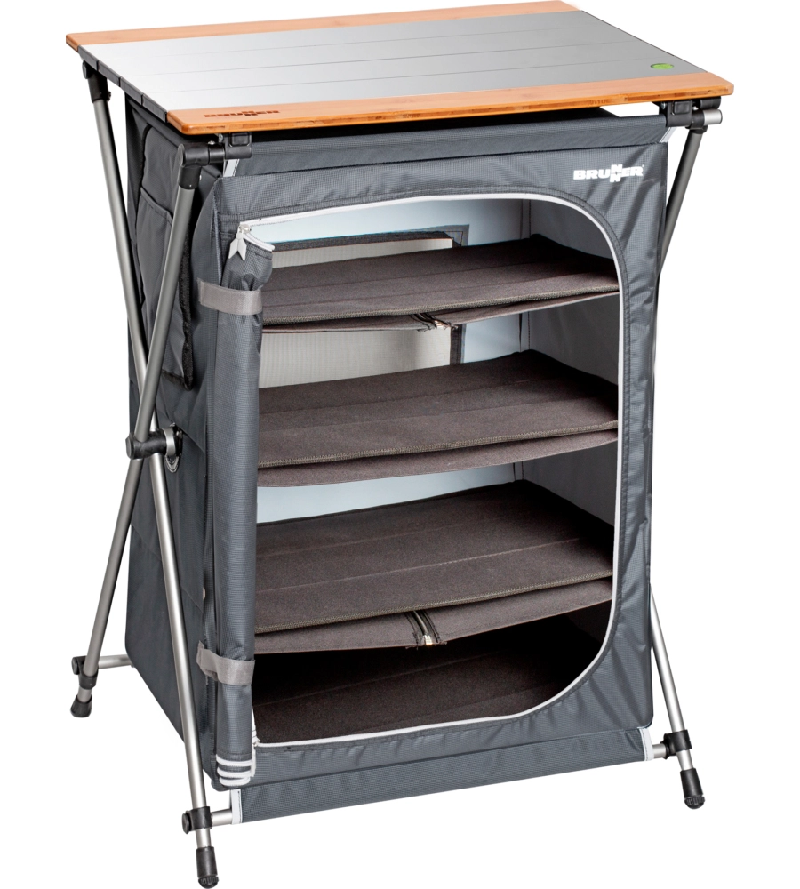 ARMADIO DA CAMPEGGIO PIEGHEVOLE BRUNNER "RAZOR ULTRALIGHT LS" IN ALLUMINIO E POLIESTERE NERO 4 RIPIANI 60X46X82 CM