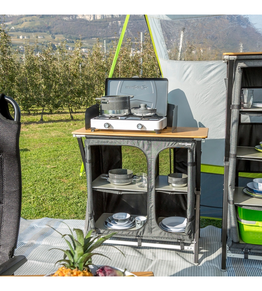 CUCINA DA CAMPEGGIO PIEGHEVOLE BRUNNER "MERCURY CROSS COOKER HWT SQ" IN ALLUMINIO E POLIESTERE GRIGIO 2 SCOMPARTI 92X49X90 CM