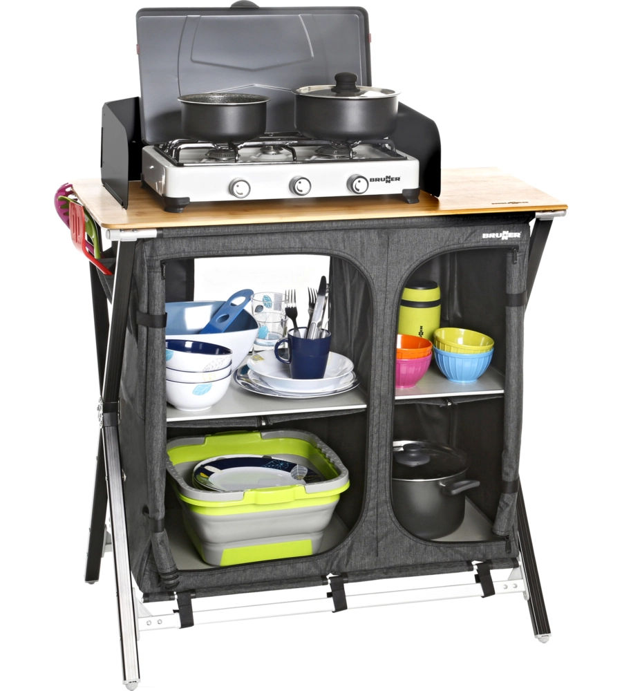 CUCINA DA CAMPEGGIO PIEGHEVOLE BRUNNER "MERCURY CROSS COOKER HWT SQ" IN ALLUMINIO E POLIESTERE GRIGIO 2 SCOMPARTI 92X49X90 CM