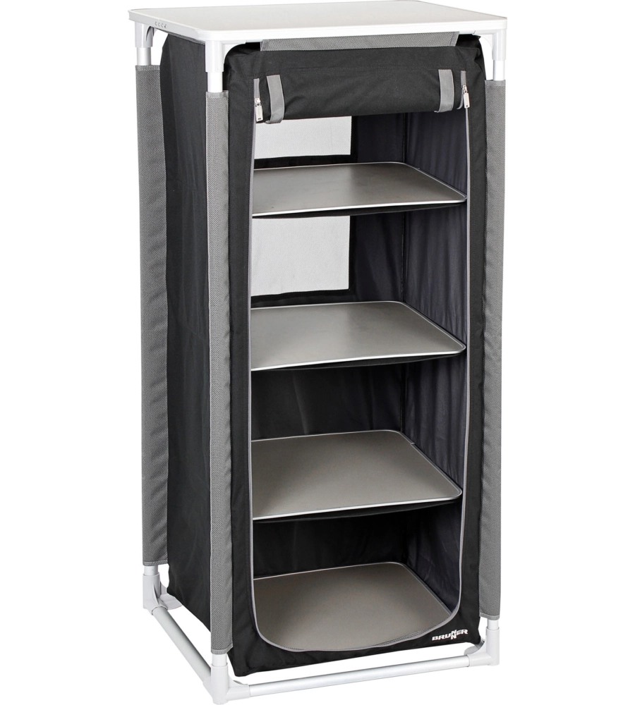 ARMADIO DA CAMPEGGIO PIEGHEVOLE BRUNNER "MOBILETTO AZABACHE HS" IN ALLUMINIO E POLIESTERE NERO 4 RIPIANI 59X48X140 CM