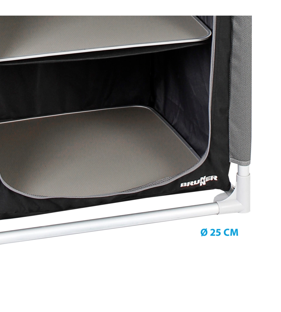 ARMADIO DA CAMPEGGIO PIEGHEVOLE BRUNNER "MOBILETTO AZABACHE HS" IN ALLUMINIO E POLIESTERE NERO 4 RIPIANI 59X48X140 CM