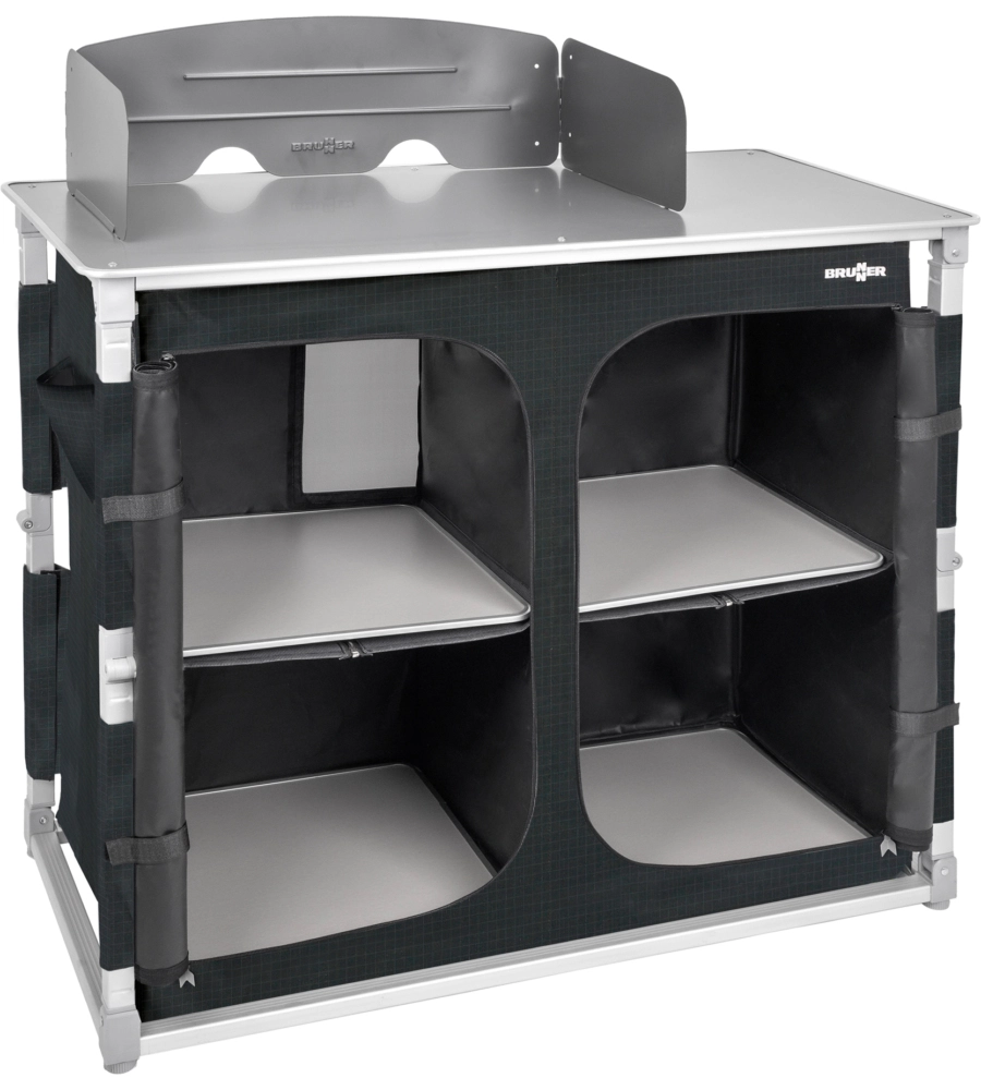 CUCINA DA CAMPEGGIO PIEGHEVOLE BRUNNER "AZABACHE DAILY CT" IN ALLUMINIO E POLIESTERE GRIGIO 2 SCOMPARTI 102X50,5X84 CM
