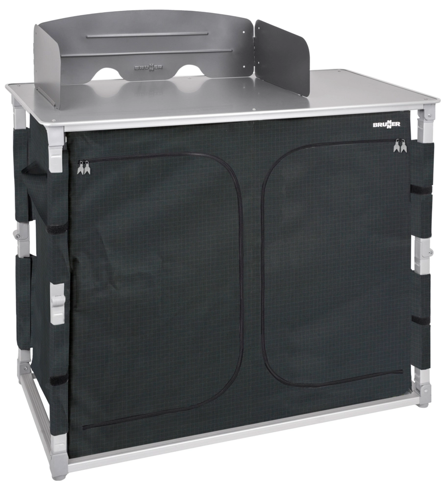 CUCINA DA CAMPEGGIO PIEGHEVOLE BRUNNER "AZABACHE DAILY CT" IN ALLUMINIO E POLIESTERE GRIGIO 2 SCOMPARTI 102X50,5X84 CM