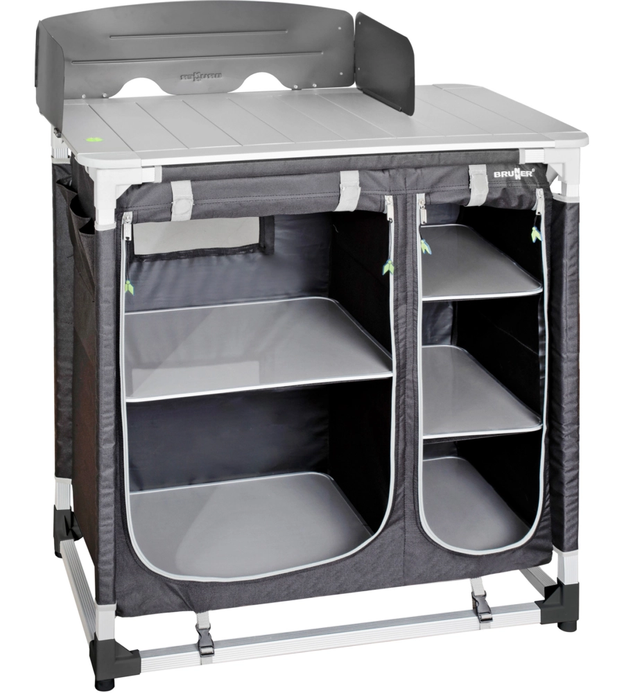 CUCINA DA CAMPEGGIO PIEGHEVOLE BRUNNER "AZABACHE CT SQUARE" IN ALLUMINIO E POLIESTERE NERO 2 SCOMPARTI 85X52X90 CM