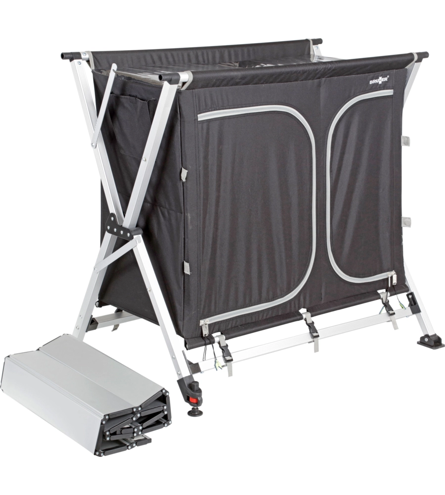 CUCINA DA CAMPEGGIO PIEGHEVOLE BRUNNER "AZABACHE CT CROSS SQUARE" IN ALLUMINIO E POLIESTERE NERO 2 SCOMPARTI 99X51X90/115 CM