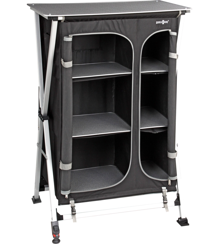 ARMADIO DA CAMPEGGIO PIEGHEVOLE BRUNNER "AZABACHE HSC CROSS S" IN ALLUMINIO E POLIESTERE NERO 6 RIPIANI 70X59X125 CM