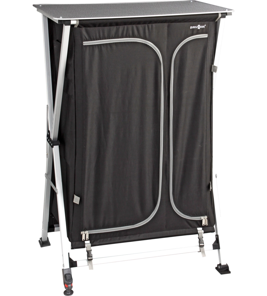 ARMADIO DA CAMPEGGIO PIEGHEVOLE BRUNNER "AZABACHE HSC CROSS S" IN ALLUMINIO E POLIESTERE NERO 6 RIPIANI 70X59X125 CM