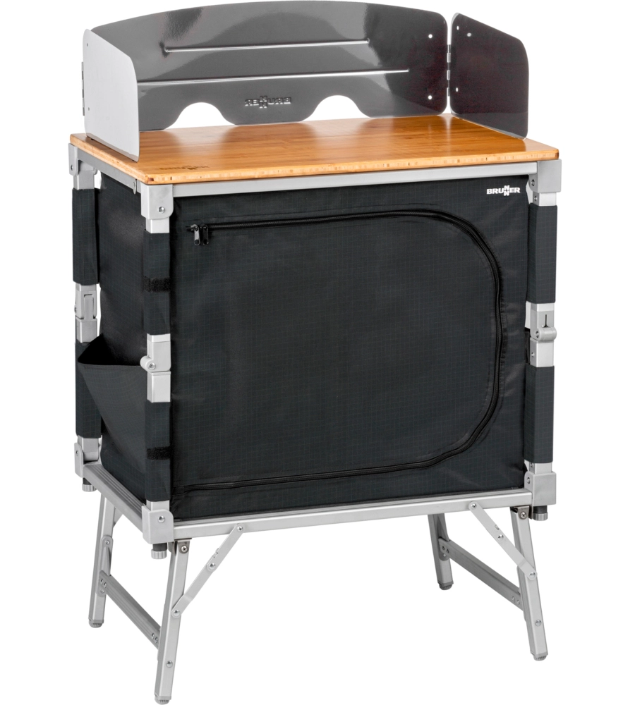 CUCINA DA CAMPEGGIO PIEGHEVOLE BRUNNER "AZABACHE CUBE" IN ALLUMINIO E POLIESETERE GRIGIO 1 SCOMPARTO 65X45X58/81 CM