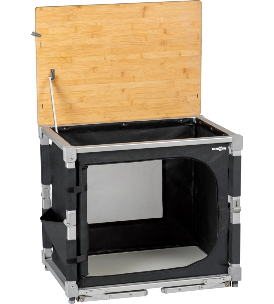 CUCINA DA CAMPEGGIO PIEGHEVOLE BRUNNER "AZABACHE CUBE" IN ALLUMINIO E POLIESETERE GRIGIO 1 SCOMPARTO 65X45X58/81 CM