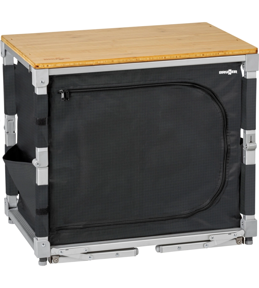 CUCINA DA CAMPEGGIO PIEGHEVOLE BRUNNER "AZABACHE CUBE" IN ALLUMINIO E POLIESETERE GRIGIO 1 SCOMPARTO 65X45X58/81 CM