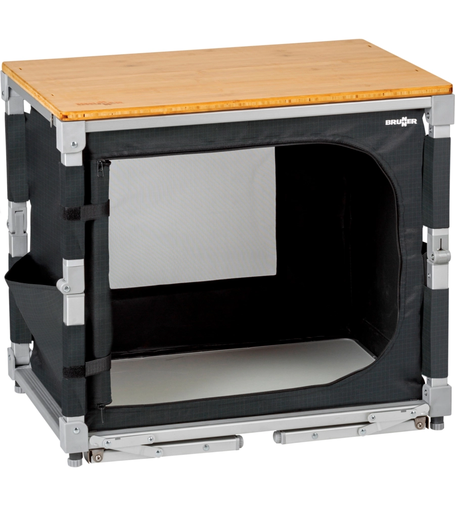 CUCINA DA CAMPEGGIO PIEGHEVOLE BRUNNER "AZABACHE CUBE" IN ALLUMINIO E POLIESETERE GRIGIO 1 SCOMPARTO 65X45X58/81 CM