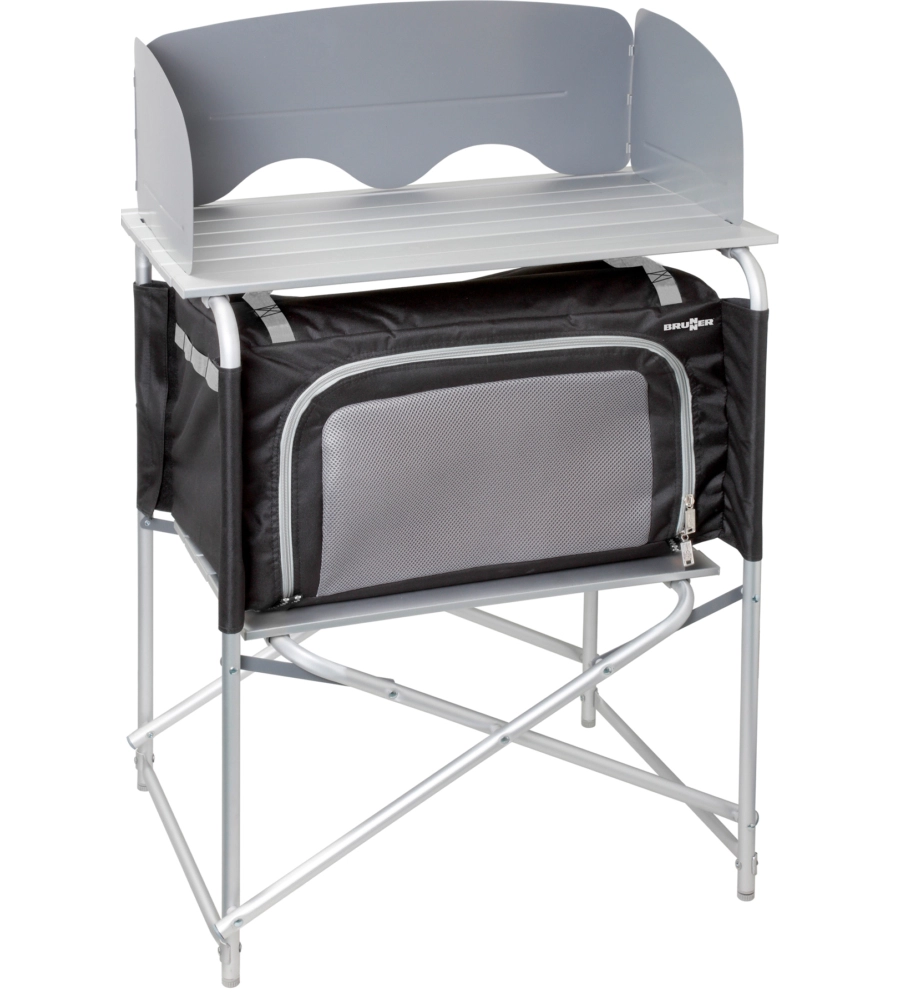 CUCINA DA CAMPEGGIO PIEGHEVOLE BRUNNER "SNACK BASIC" IN ALLUMINIO E POLIESTERE NERO 1 SCOMPARTO 62X46X90/109 CM