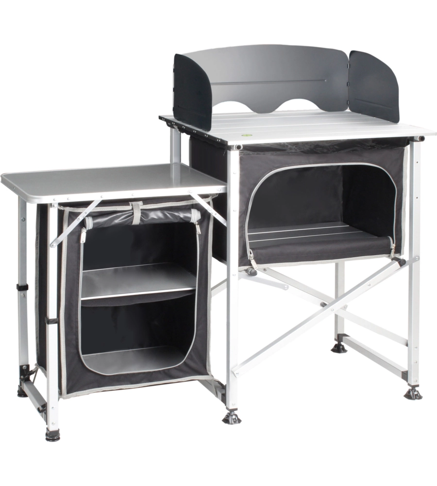 CUCINA DA CAMPEGGIO PIEGHEVOLE BRUNNER "SNACK SQUARE" IN ALLUMINIO E POLIESTERE NERO 2 SCOMPARTI 120X52X90/109 CM